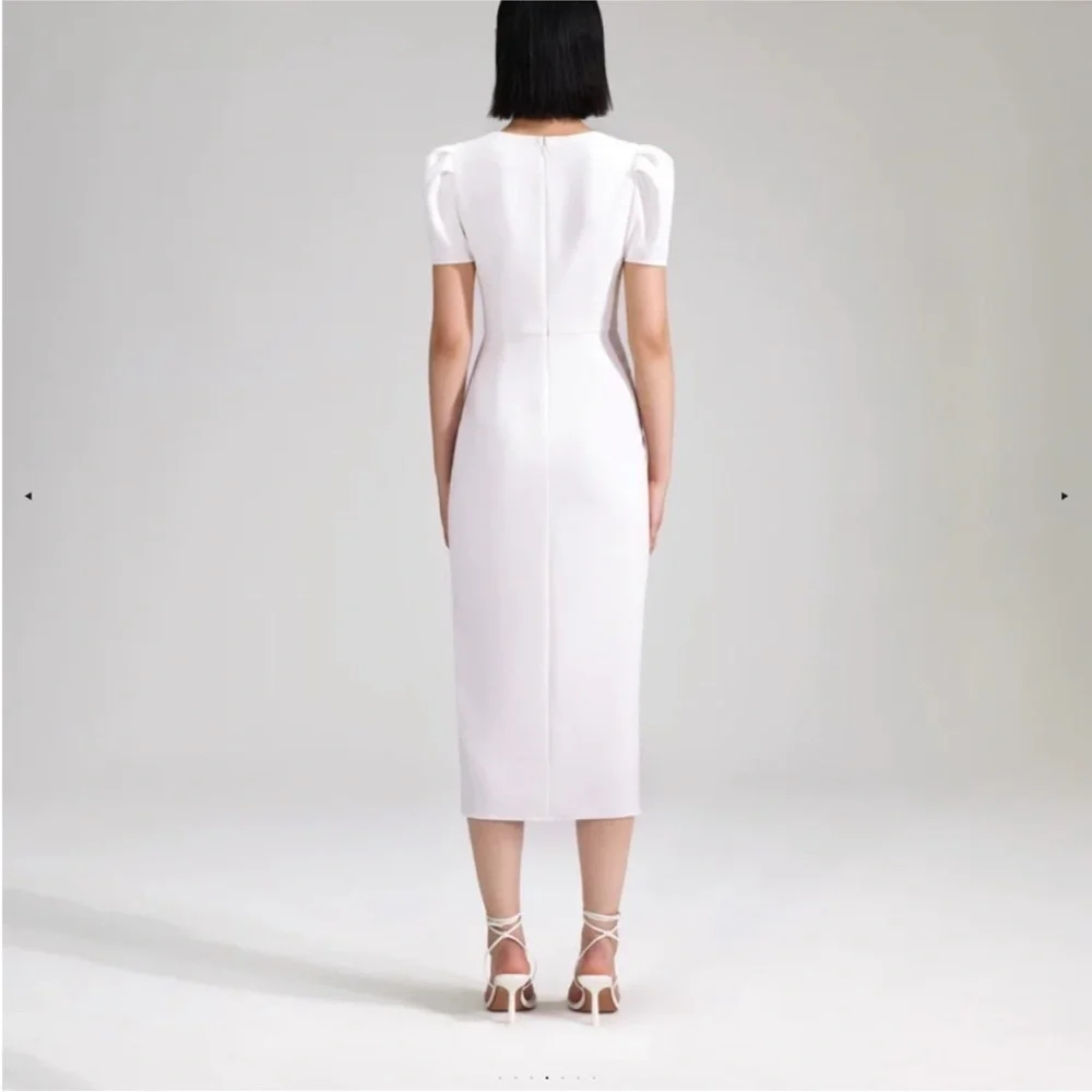 Self-Portrait White Crepe Midi Dress With Short Sleeves - Picture 2 of 10